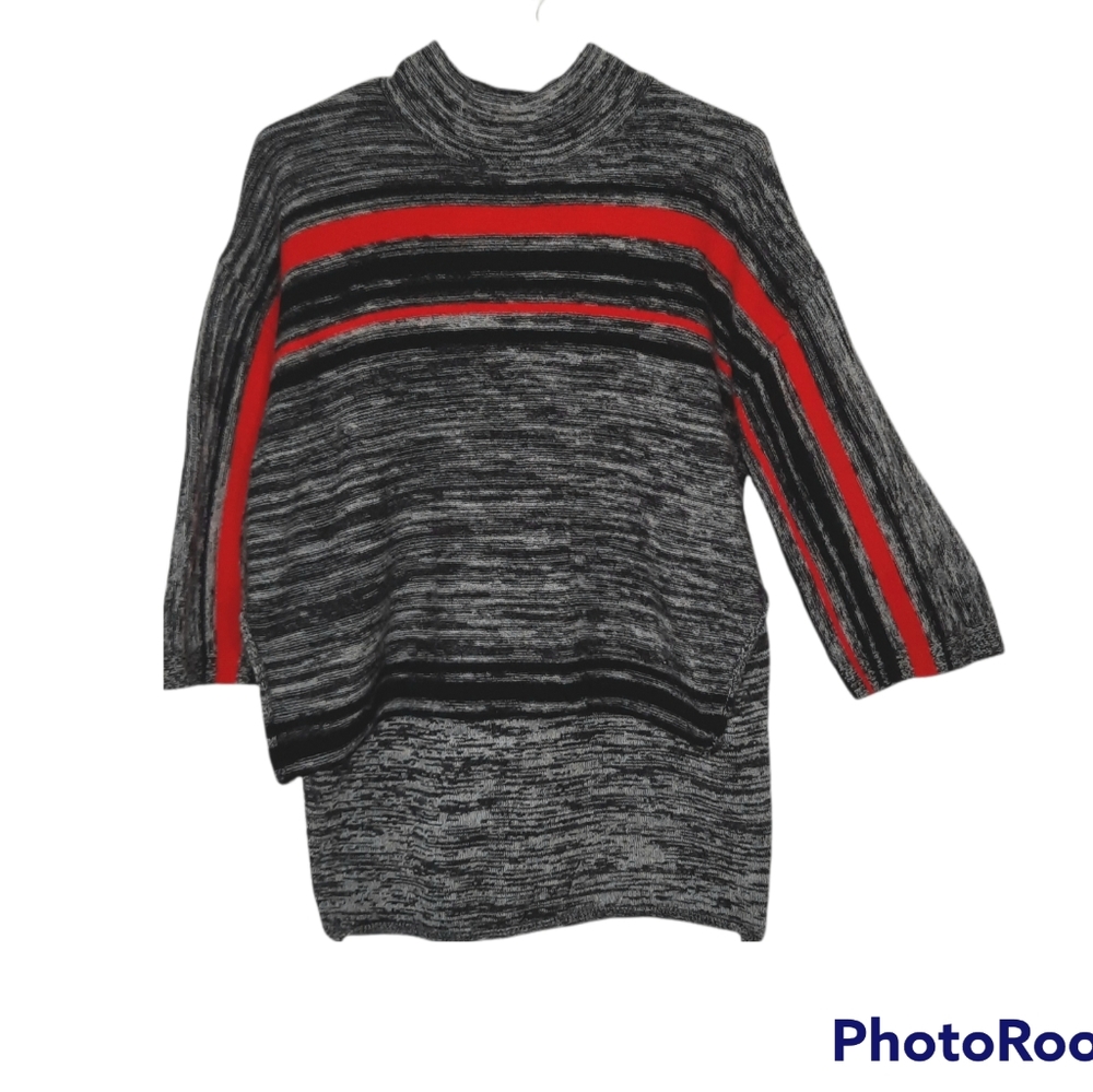 Cynthia Rowley Wool Striped Sweater Mock Neck Long Sleeve High Low Womens Size L
